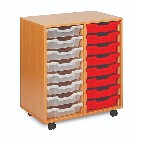 Tray Storage Unit with 16 Shallow Plastic Trays - School Furniture