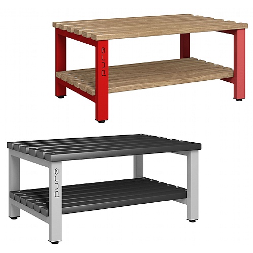 Pure Double-Sided Changing Room Benches with Base Shelf - School Furniture