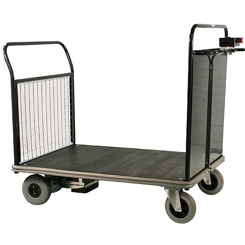 Powered Heavy-Duty Platform Truck, Single Steel End + Mesh End - Storage and Handling