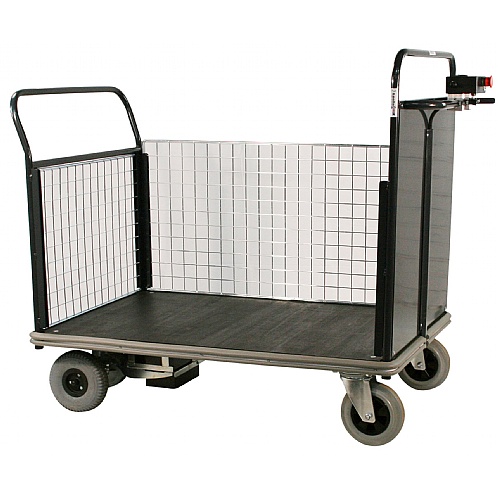 Powered Heavy-Duty Platform Truck, Single Steel End + Mesh Side & End - Storage and Handling