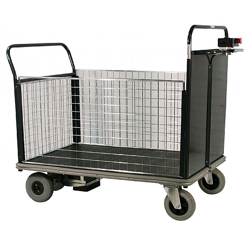 Powered Heavy-Duty Platform Truck, Single Steel End + 3 Mesh Sides - Storage and Handling