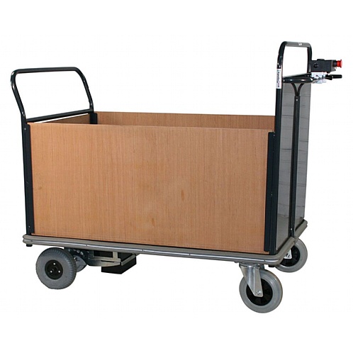 Powered Heavy-Duty Platform Truck, Single Steel End + 3 Timber Sides - Storage and Handling