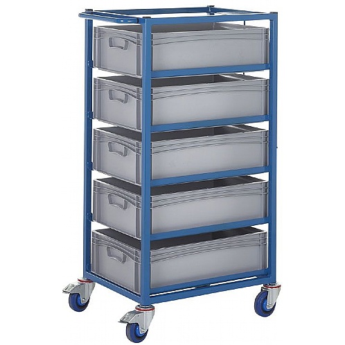 Mobile Tray Rack Trolley 5 x 170mm High Food Grade Containers - Storage and Handling