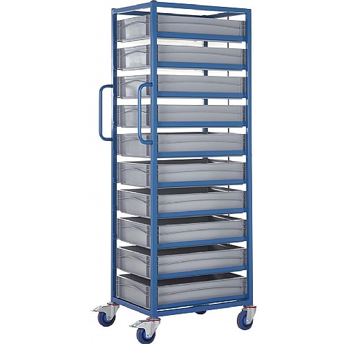 Mobile Tray Rack Trolley 10 x 120mm High Food Grade Containers - Storage and Handling