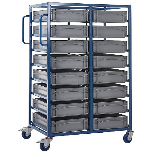 Mobile Tray Rack Trolley 16 x 120mm High Food Grade Containers - Storage and Handling