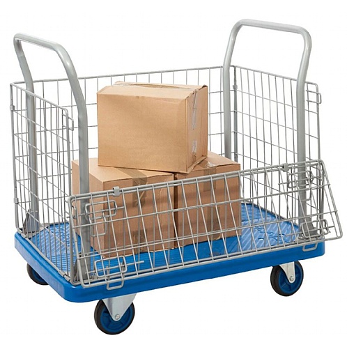 Shelf Trolley, Four Wre Mesh Sides, Half Drop Gate, 300kg - Storage and Handling