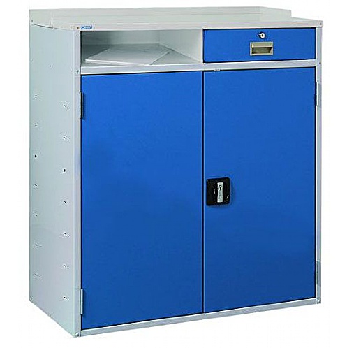 Flat Top Workstation Cupboard with Drawer and Shelf - Storage and Handling