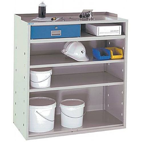 Flat Top Workstation Cupboard, Open Fronted With Drawer - Storage and Handling
