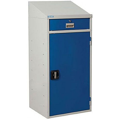 Sloping Top Workstation with Cupboard and Drawer - Storage and Handling