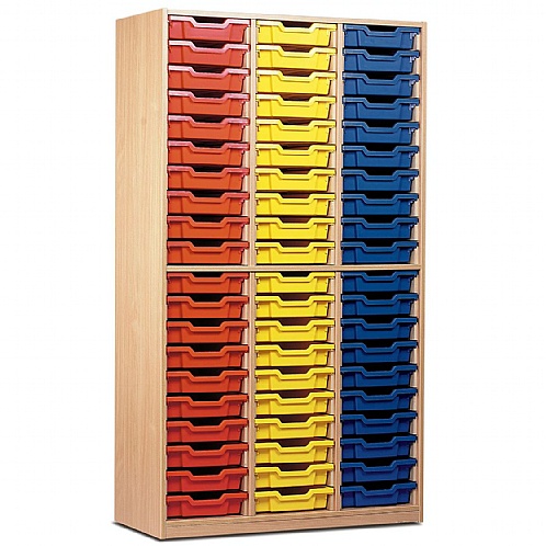 Tray Storage Unit - Cabinet with 60 Shallow Plastic Trays - School Furniture