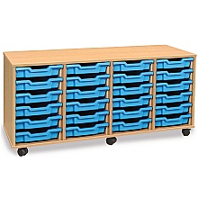 Storage Unit with 24 Cyan Shallow Plastic Trays