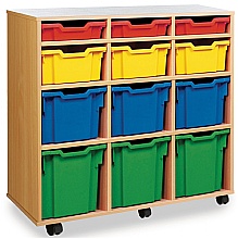 Tray Storage Unit - Tall & Mobile, 12 Mixed-Sized Plastic Trays