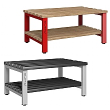 double-sided cloakroom benches with base shelf