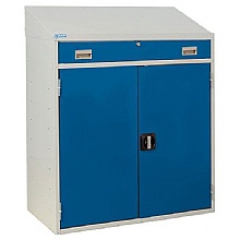 Industrial Cupboard Workstation - Sloping Top, Full Drawer