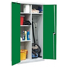 Green janitors cupboard for cleaning materials