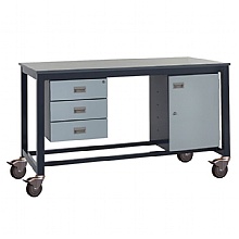 Mobile Workbench - Heavy Duty 600kg Load, 3 Drawers & Cupboard